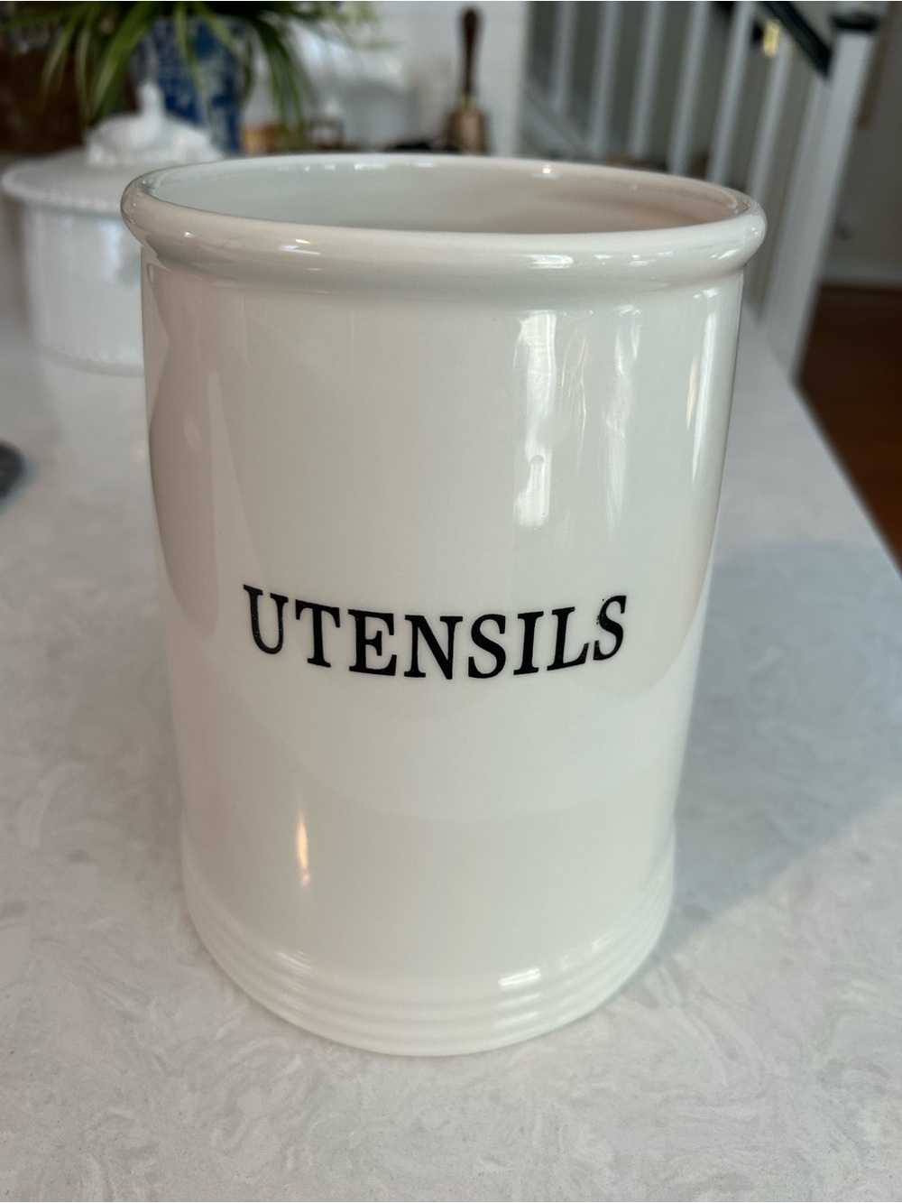 White Ceramic Utensils Crock - Classic Kitchen Utensil Holder